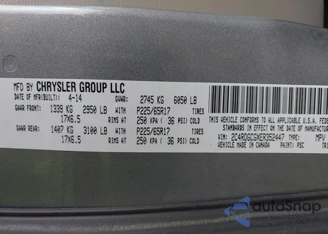 2014 Dodge Grand Caravan Sxt z USA, uszkodzony, nr VIN 2C4RDGCGXER352447